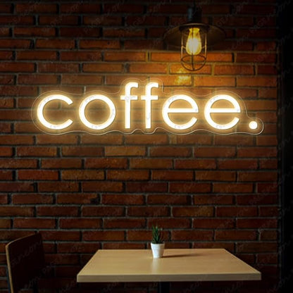 Coffee Neon Sign (32x8'', Remote and Plug included) Cafe Led Light coffee. led light coffee shop decorations wall decor (32x8" - Warm White)