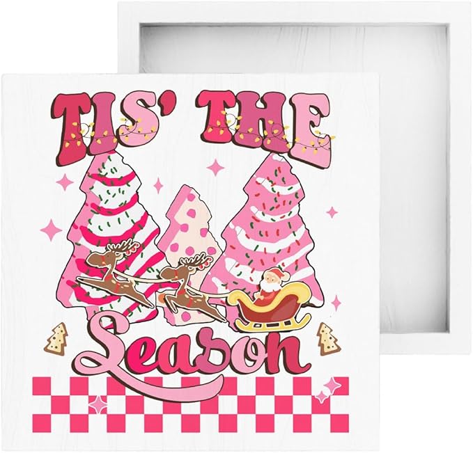 Pink Christmas Decorations for Home Tis the Season Sign Christmas Decor for Office Room Merry Xmas Decorations Table 5 x 5 Inches