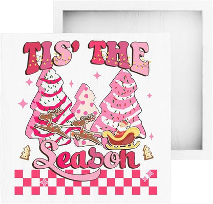 Pink Christmas Decorations for Home Tis the Season Sign Christmas Decor for Office Room Merry Xmas Decorations Table 5 x 5 Inches