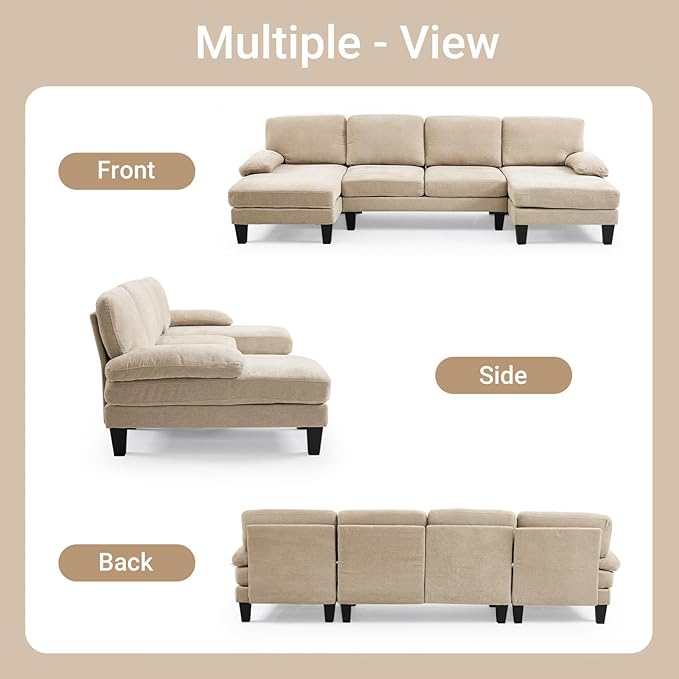 VINGLI 110" Sectional CouchChenilleht Khaki