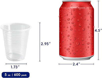 JOLLY CHEF 𝟔𝟎𝟎 𝐏𝐚𝐜𝐤 5 oz Clear Plastic Cups,5 Ounce Disposable Cups for Picnic, BBQ, Travel, Halloween, Christmas Parties and Events