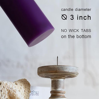MOZEAL 3" x 8" Hand-Poured Unscented Candles,Large Purple Pillar Candles Set of 2,No Drip,Approx 120 Hours Long Burning,Wedding,Dinner,Christmas and Home Decor（3 Inch Diameter 8 Inch Height）