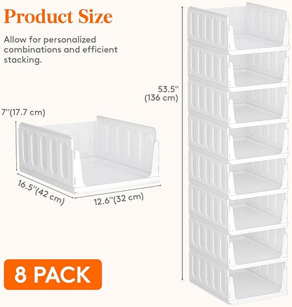 Lifewit 8 Pack Stackable Closet Organizers and Storage Basket for Clothes, Plastic Sweater Storage Bins for Wardrobe, Multifunctional Pants Organizer for RV, Pantry, Bathroom, Kitchen, Dorm, 24L