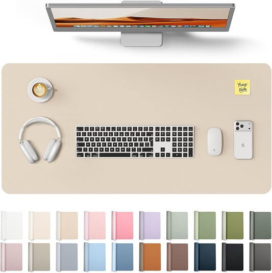 YSAGi Leather Desk Pad Protector, Large Mouse Pad, Non-Slip PU Leather Desk Blotter, Waterproof Writing Pad for Office and Home (31.5" x 15.8", Eggshell)