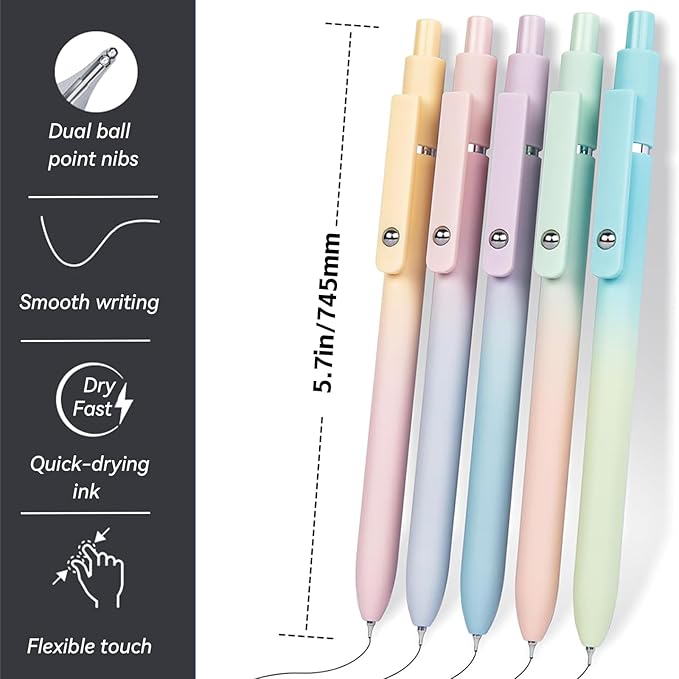 Gel Pens, 5Pcs 0.7mm Fine Point Black Ink Pens With Smooth Writing,Office Desk Accessories,Quick Dry Pens For Journaling,Ballpoint Writing Supplies, Gift for Women Men (Gradient)