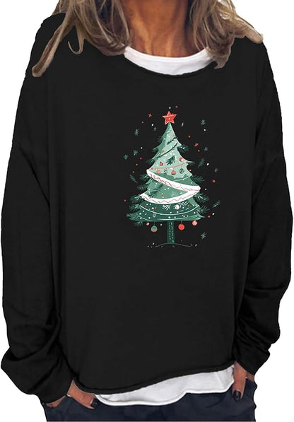 LOAIHA Merry Christmas Sweatshirt Crewneck Snowman Graphic Shirts Christmas Tree Sweater Long Sleeve Xmas Hoodie Pullover