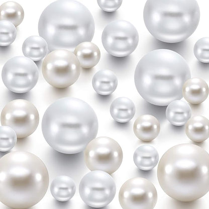 Hicarer 120 Pieces Pearl for Vase Filler Pearl Bead Vase Centerpieces Brush Holder Assorted Round Faux Bead for Crafting, Home Wedding Table Decor 14/20/30 mm(Creamy White, White)