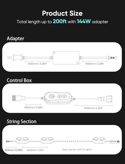 APPECK Permanent Outdoor Lights Pro 200ft, 144W RGBCW Eaves Lights with 144 LED Lights, 80lm, Cuttable, 111 Scene Modes, IP67 Waterproof Lighting for Christmas Decoration, Work with Alexa, White