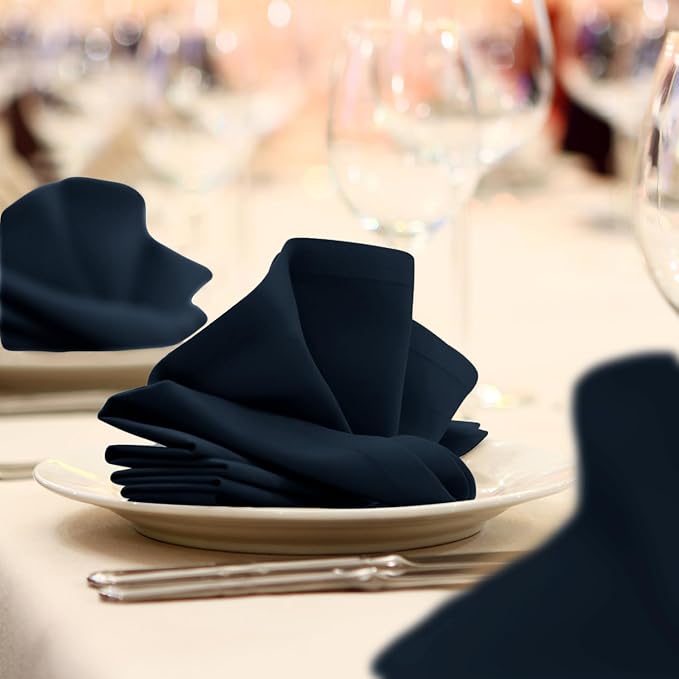 Navy Blue Cloth Napkins Bulk (Pack of 24) - 100% Polyester Dinner Linen Napkins Cloth Washable & Reusable - Durable with Hemmed Edges - Ideal for Parties and Weddings (17x17 Inches)