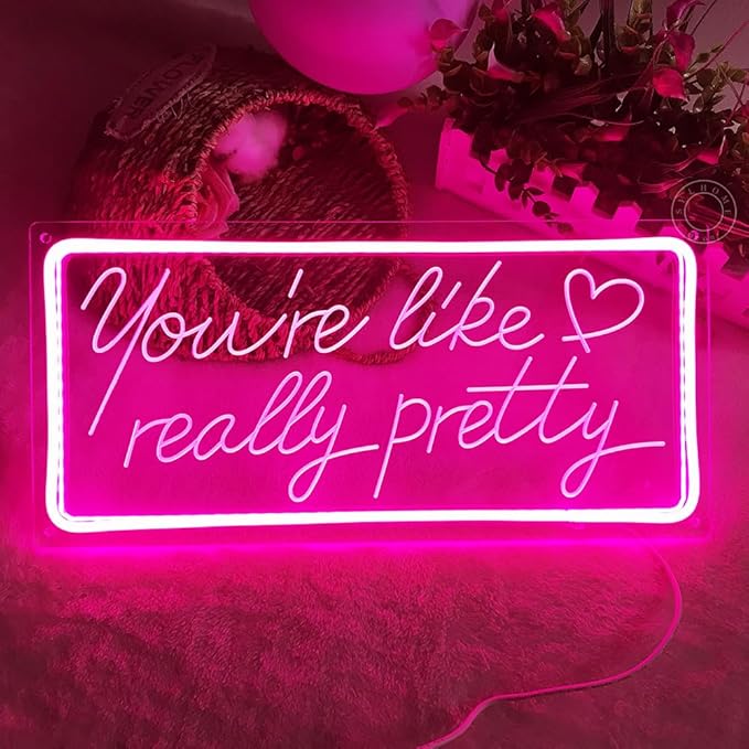SYLHOME Pink You're Like Really Pretty Led Neon Light Sign USB Gorgeous Girls Bedroom Kids Room Wall Decor Sign Wedding Birthday Party Salon Bar Decor 15.8"X7.5" 5V
