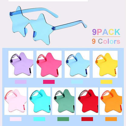9 Pack Star Sunglasses, Colorful Rimless Star Shaped Glasses, Unisex Party Favors Supplies for Beach, Pool, Outdoors
