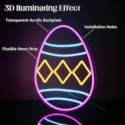 Easter Egg Neon Sign Happy Easter Neon Light Colorful Easter Eggs LED Signs for Wall Dimmable Neon Lights Signs Easter Decor Jesus Neon Wall Sign for Bedroom Easter Day Bar Party Decor