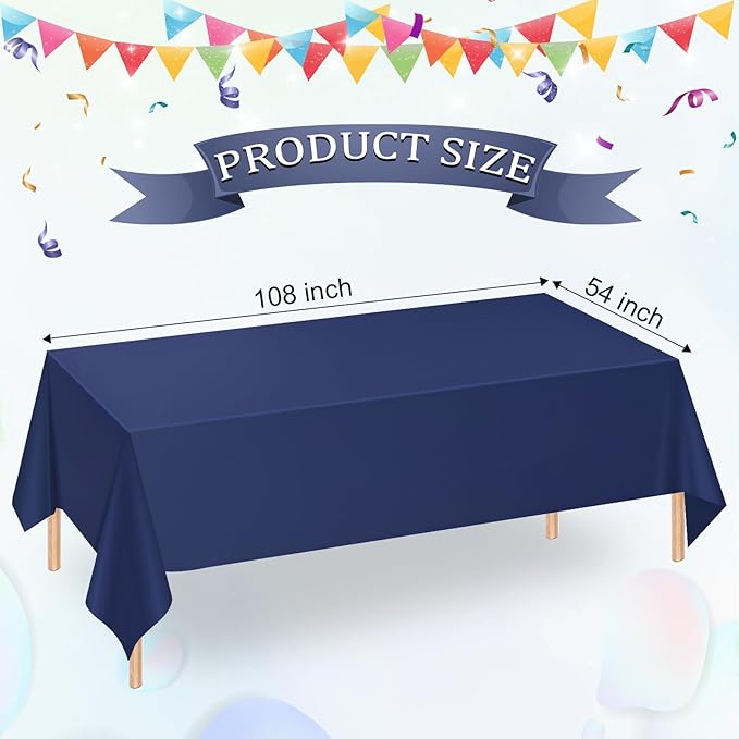 WNINK 6 Pack Navy Blue Tablecloths Dark Blue Rectangle Disposable Plastic Table Cloths 54" x 108" for Birthday, Retirement, Bridal Shower, Wedding, BBQ, Picnic Parties