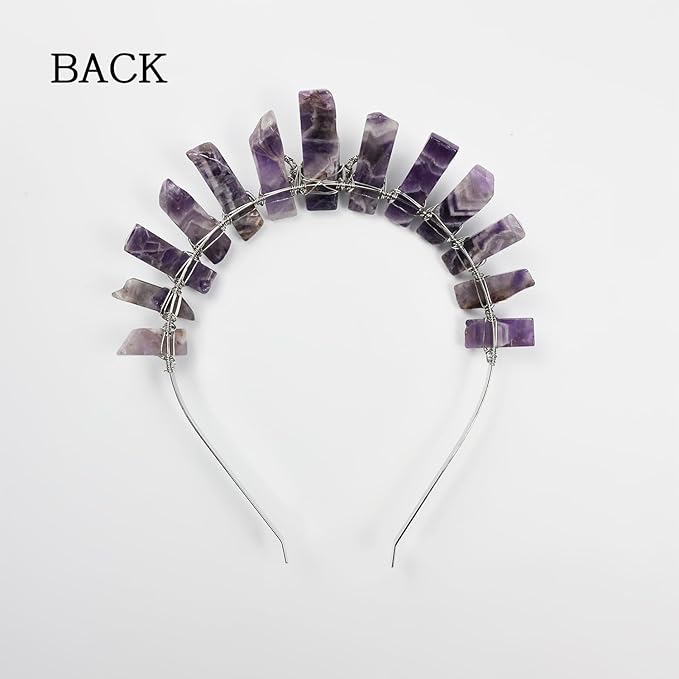 Amethyst Raw Quartz Headband, Crystal Tiara Hairband Goddess Photography Headwear for Women Girls