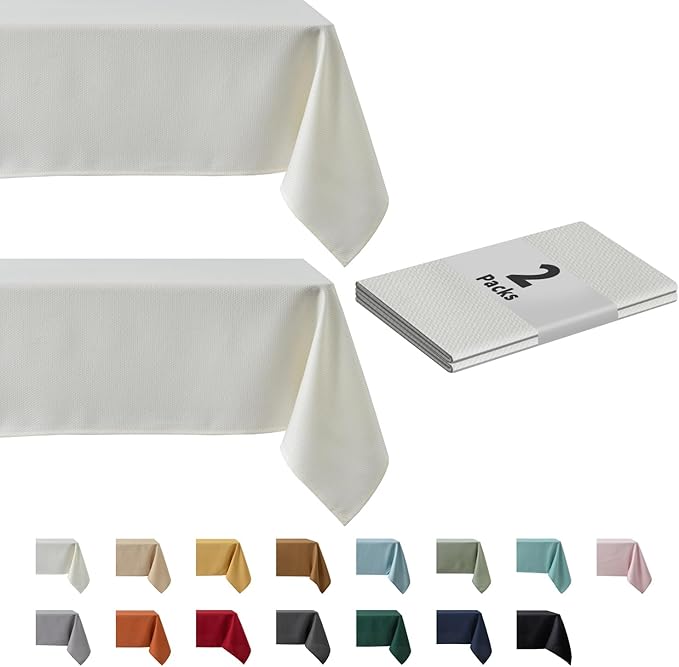 maxmill 2 Pack 60 x 84 Inch Ivory Textured Rectangle Tablecloth Water Resistant Wrinkle Free Spill-Proof, Soft Jacquard Table Cloth for Banquet Parties Event Holiday Dinner, Indoor and Outdoor Use