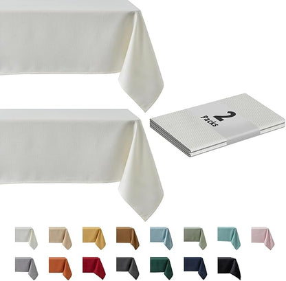 maxmill 2 Pack 60 x 84 Inch Ivory Textured Rectangle Tablecloth Water Resistant Wrinkle Free Spill-Proof, Soft Jacquard Table Cloth for Banquet Parties Event Holiday Dinner, Indoor and Outdoor Use