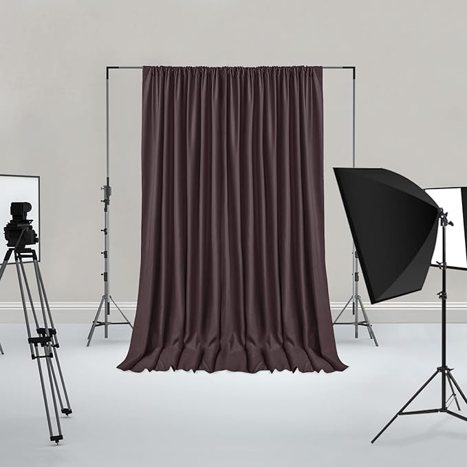 Hiasan Brown Backdrop Curtains for Parties, Polyester Photography Backdrop Drapes for Family Gatherings, Wedding Decorations, 5ftx10ft, Set of 2 Panels