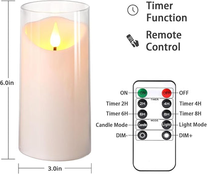 NURADA 3"x6"Flickering Flameless Candles: 3D Wick Acrylic Battery Operated LED Pillar Candles - Battery Candles with Remote and Timer Pure White for Home Decoration Romantic Ambiance
