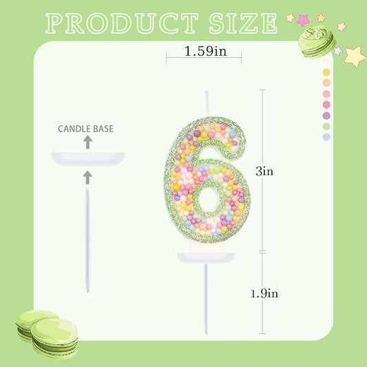 Birthday Candles - Number 6 Candle, Colorful Macaron Candles for Boys/Girls, Green Cake Decorations, Dinosaur Themed Party Supplies