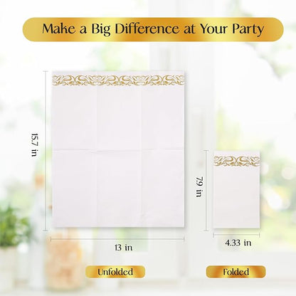 Vplus 400 Pack Paper Napkins Guest Towels Disposable Premium Quality 3-ply Dinner Napkins Disposable Soft, Absorbent, Perfect for Kitchen, Wedding, Parties, Dinners or Events (Gold)