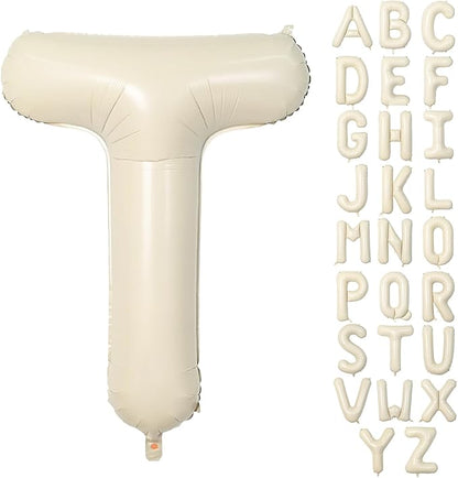 40 Inch Letter Balloons T, Big Custom A-Z Alphabet Foil Name Balloon Cream White, Self Inflating Beige Customize Helium Balloon Letters T for Women Girls Birthday Bride Baby Shower Party Decorations