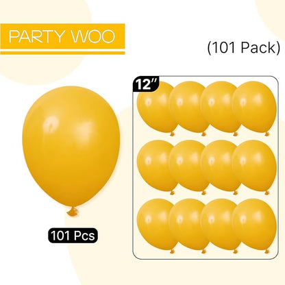 PartyWoo Mustard Yellow Balloons 101pcs 12 Inch Boho Netural Fall Balloons for Birthday Engagement Baby Shower Anniversary Bee Sunflower Little Cutie Thanksgiving Party Decorations Yellow-F57