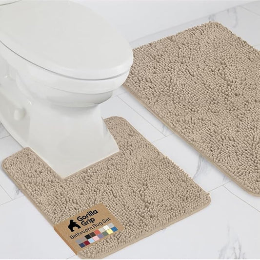GORILLA GRIP Bathroom Rug Sets, Soft Chenille 2 Piece Area Rugs Set, Toilet Base Mat and 30x20 Carpet, Absorbent Microfiber Washable Mats Dry Quickly, Home Décor and Bath Room Accessories, Gray Beige