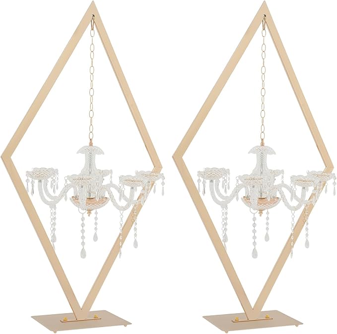 2PCS Metal Creative Diamond Candle Holder | 45" Diamond Candlestick Centerpieces | with Acrylic Crystal Drops | Gold Candelabra Stand for Weddings, Parties, Celebrations