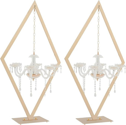 2PCS Metal Creative Diamond Candle Holder | 45" Diamond Candlestick Centerpieces | with Acrylic Crystal Drops | Gold Candelabra Stand for Weddings, Parties, Celebrations