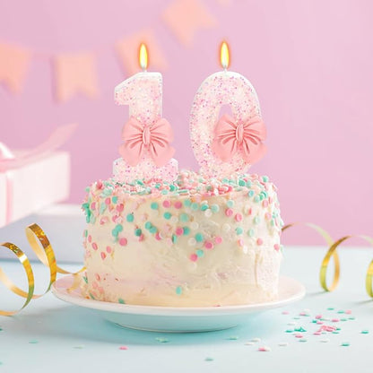 Birthday Candle for Cake, Pink Bow Number Candles, 2.76 inch Number Happy Birthday Candle, Cake Topper Decoration for Birthday Party (Number 10)