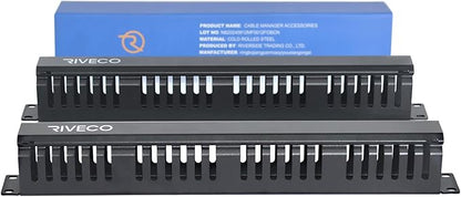RIVECO 2PCS 1U Cable Management for Racks & Server Cabinets Managing Cord & Wire, Cable Raceway for 19” Rack Mount 24 Slots Large 2.8 Inches Capacity Black