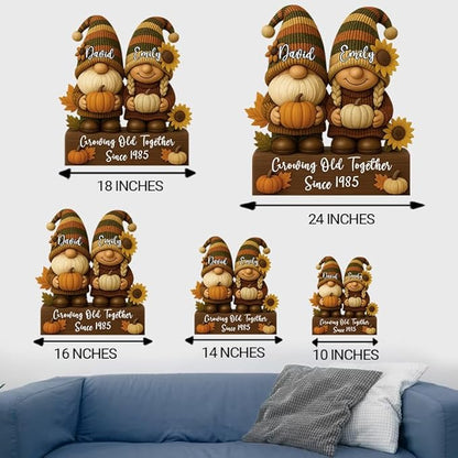 Autumn Growing Old Together Gnomes Wooden Sign, Gifts for Him Her Wife Husband, Custom Wood Plaque Anniversary Couples Gift, Valentine Christmas Gift For Parents, Grandparents Decorations Sign 33