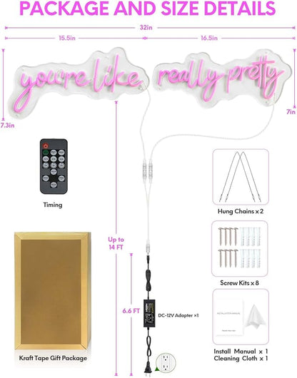 32x7 Inch Large You're Like Really Pretty Neon Signs for Wall Decor, LED Your Like Really Pretty Light Up Sign Wall Art for Salon, Studio