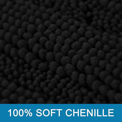 H.VERSAILTEX Bath Mats for Bathroom Non Slip Extra Thick Chenille Striped Bath Rug 24" x 36" Absorbent Non Skid Fluffy Soft Shaggy Rugs Washable Dry Fast Plush Mats for Indoor, Bath Room, Tub - Black