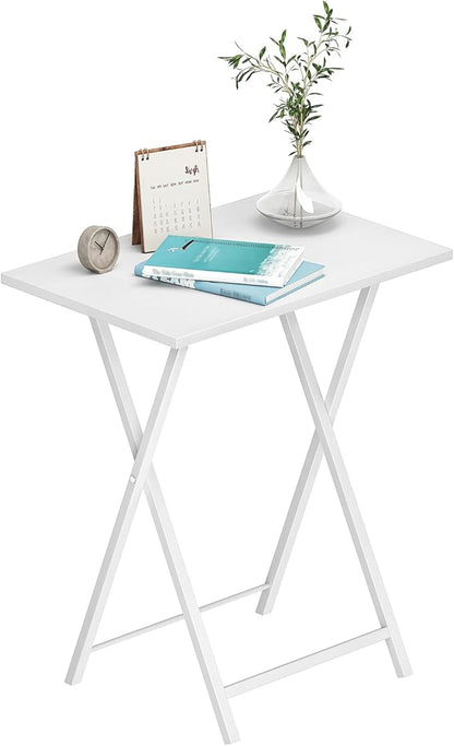 HOOBRO Folding TV Tray Tables, Set of 2 Side Table for Small Space, Industrial Snack Tables for Eating at Couch, Stable Metal Frame, Easy Assembly, Space Saving, White WW25BZ01N1