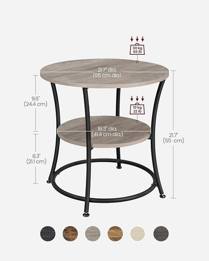 VASAGLE 21.7-Inch Round Side Table, 2-Tier End Table, Nightstand with Steel Frame, Spacious Top, for Small Spaces, Living Room, Bedroom, Heather Greige and Ink Black ULET56BG | 2 Storage Shelves, Living Room, Bedroom, Nightstand, Small Spaces, Accent C...