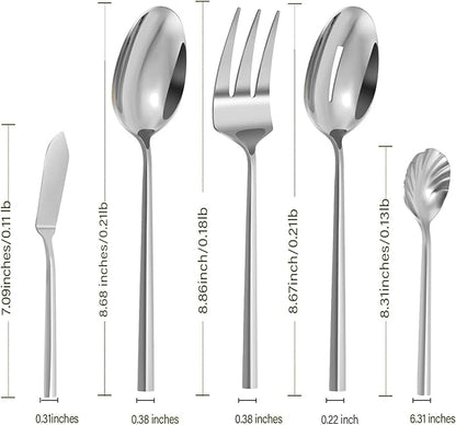 Silverware 45-Piece Flatware Set with Serving Utensils Stainless Steel Thick Heavy Mirror Polished Silver Cutlery Set for Wedding Hotel Restaurant, Service for 8