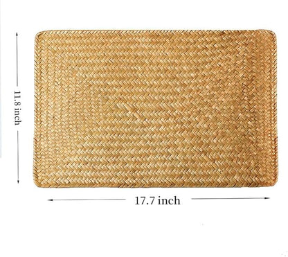 4 Pack Woven Placemats, Rectangular Rattan Place mats, Natural Seagrass Placemats, Farmhouse Wicker Table Mats for Dining Table