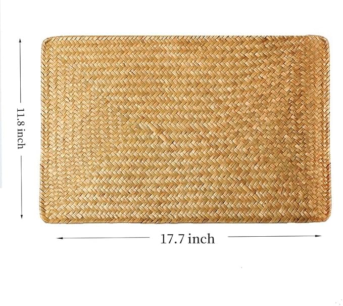 6 Pack Woven Placemats, Rectangular Rattan Place mats, Natural Seagrass Placemats, Farmhouse Wicker Table Mats for Dining Table