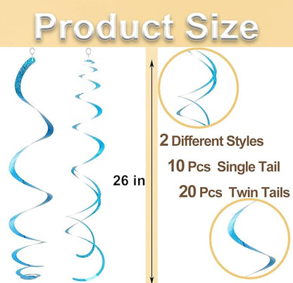30 pcs Blue Hanging Swirl Decorations Swirls Party Decorations Plastic Party Streamer for Ceiling, 26"