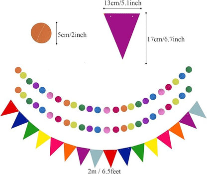 ZERODECO Party Decoration, 21 Pcs Multi-color Hanging Paper Fans, Pom Poms Flowers, Garlands String Polka Dot and Triangle Bunting Flags for Birthday Parties, Wedding Décor, Fiesta or Mexican Party