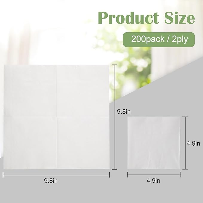 1000 PCS Napkins 2 Ply 4.9" X 4.9" Plain White Beverage Napkins Disposable Four Folded Cocktails Paper Napkins Folded