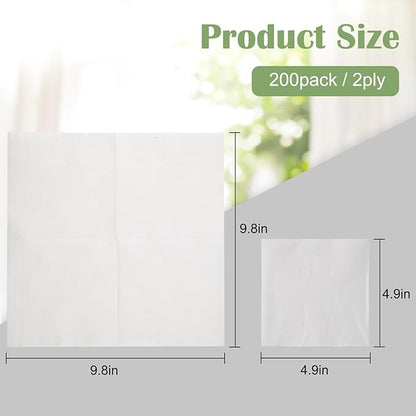 1000 PCS Napkins 2 Ply 4.9" X 4.9" Plain White Beverage Napkins Disposable Four Folded Cocktails Paper Napkins Folded