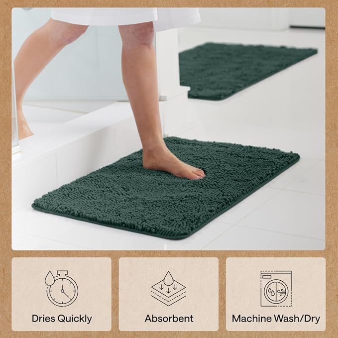 GORILLA GRIP Bath Rug Mat 36x24, Thick Soft Absorbent Chenille, Quick Dry Microfiber Mats, Rubber Backing Washable Shower Floor Rugs, Bathmat Runner, US Designed Bathroom Home Decor Accessories Hunter