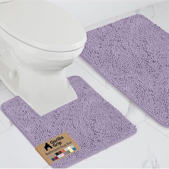 GORILLA GRIP Bathroom Rug Sets, Soft Chenille 2 Piece Area Rugs Set, Toilet Base Mat and 30x20 Carpet, Absorbent Microfiber Washable Mats Dry Quickly, Home Décor and Bath Room Accessories, Lt Purple