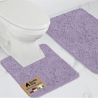 GORILLA GRIP Bathroom Rug Sets, Soft Chenille 2 Piece Area Rugs Set, Toilet Base Mat and 30x20 Carpet, Absorbent Microfiber Washable Mats Dry Quickly, Home Décor and Bath Room Accessories, Lt Purple