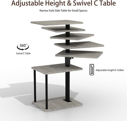 Swivel Side Table for Couch Arm, Adjustable C End Table for Recliner or Bed, Tv Trays with Storage Shelf for Small Spaces Small Nightstand Table for Living Room, Bedroom，2pc
