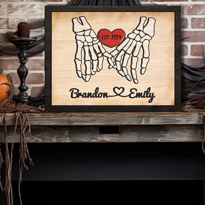 Personalized Forever My Boo Wooden Sign, Wedding Halloween Decorations, Couple Hand Skeleton Wooden Frame, Gothic Decor, Boo Sign, Custom Names For Couples Ghost Wood Sign, Birthday Gift for Boyfriend Girlfriend 3