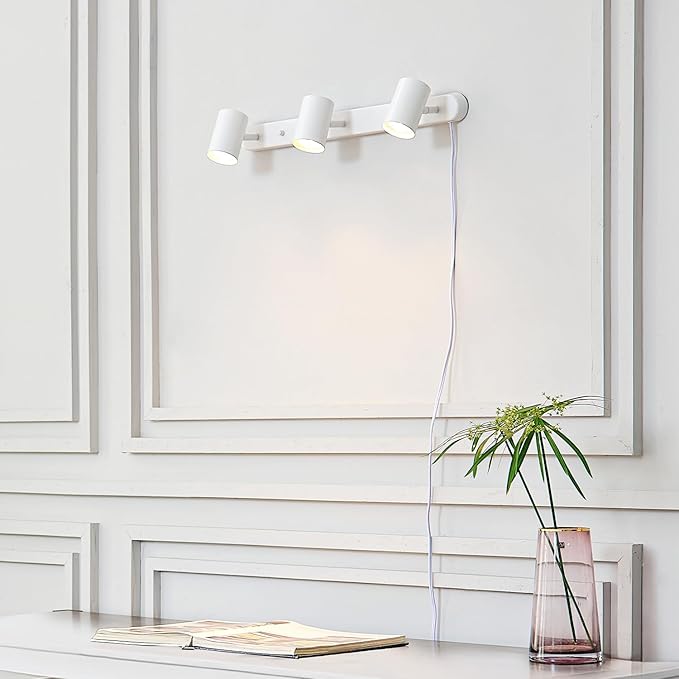 GLOBE Electric 60024 3-Light Plug-in Track Lighting, Adjustable Heads, Matte White Finish, 22-inch, GU10 Base, 15-Foot Cord with in-Line Switch, Modern Ceiling Light for Apartments and Rentals