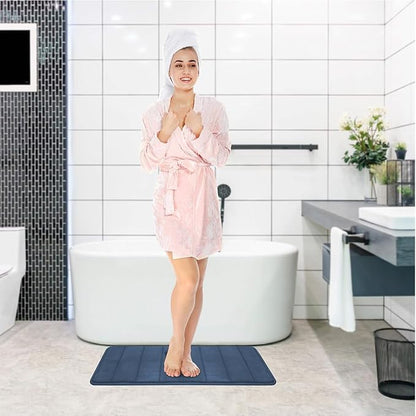 Memory Foam Bath Rug Set 3 Piece Non-Slip Mats,Absorbent Shaggy Super Soft U-Shaped Toilet Rug,Bathroom Carpets for Tub,Shower,Blue